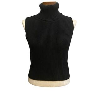 French Connection Mozart Sleeveless Turtleneck Sweater Jumper Black Sz S